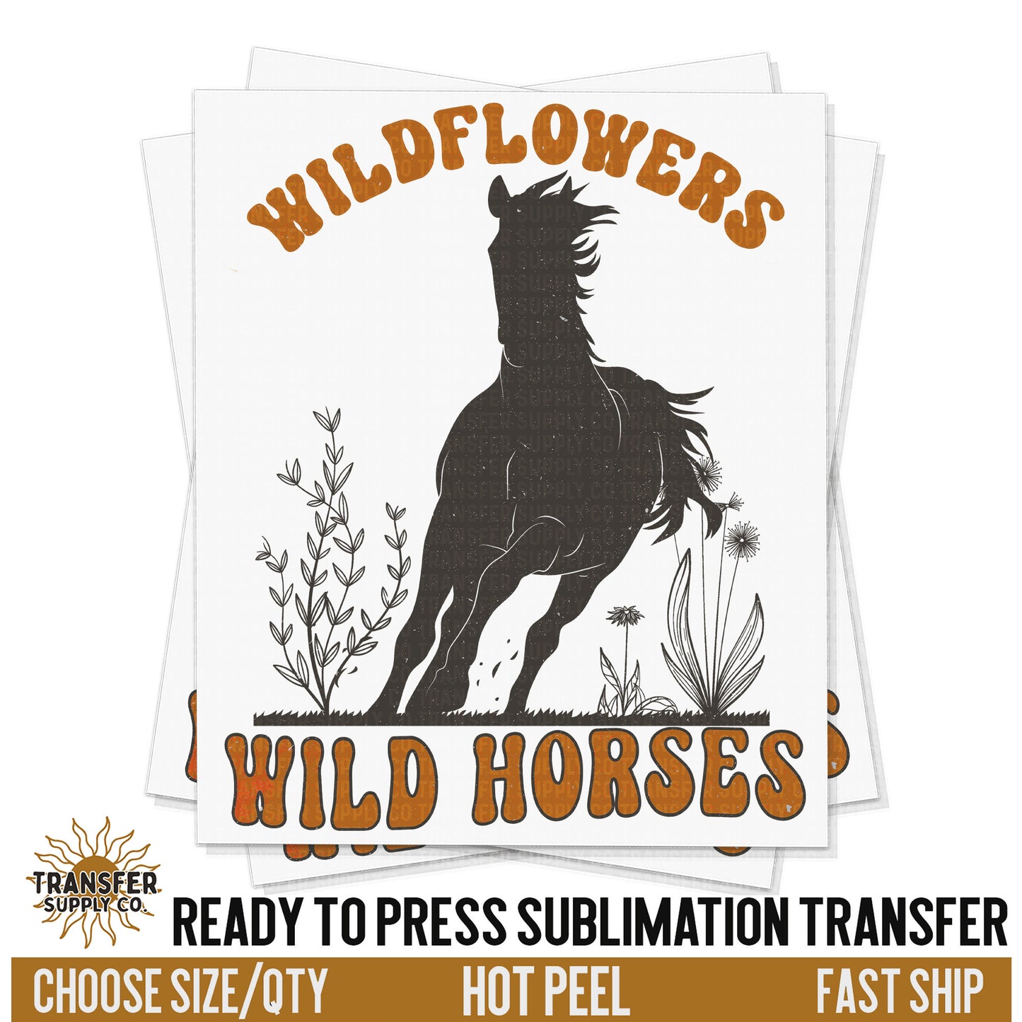 Wild Flowers Wild Horses, Ready To Press Sublimation Transfers, Ready To Press Transfers,Sublimation Prints, Sublimation Transfers