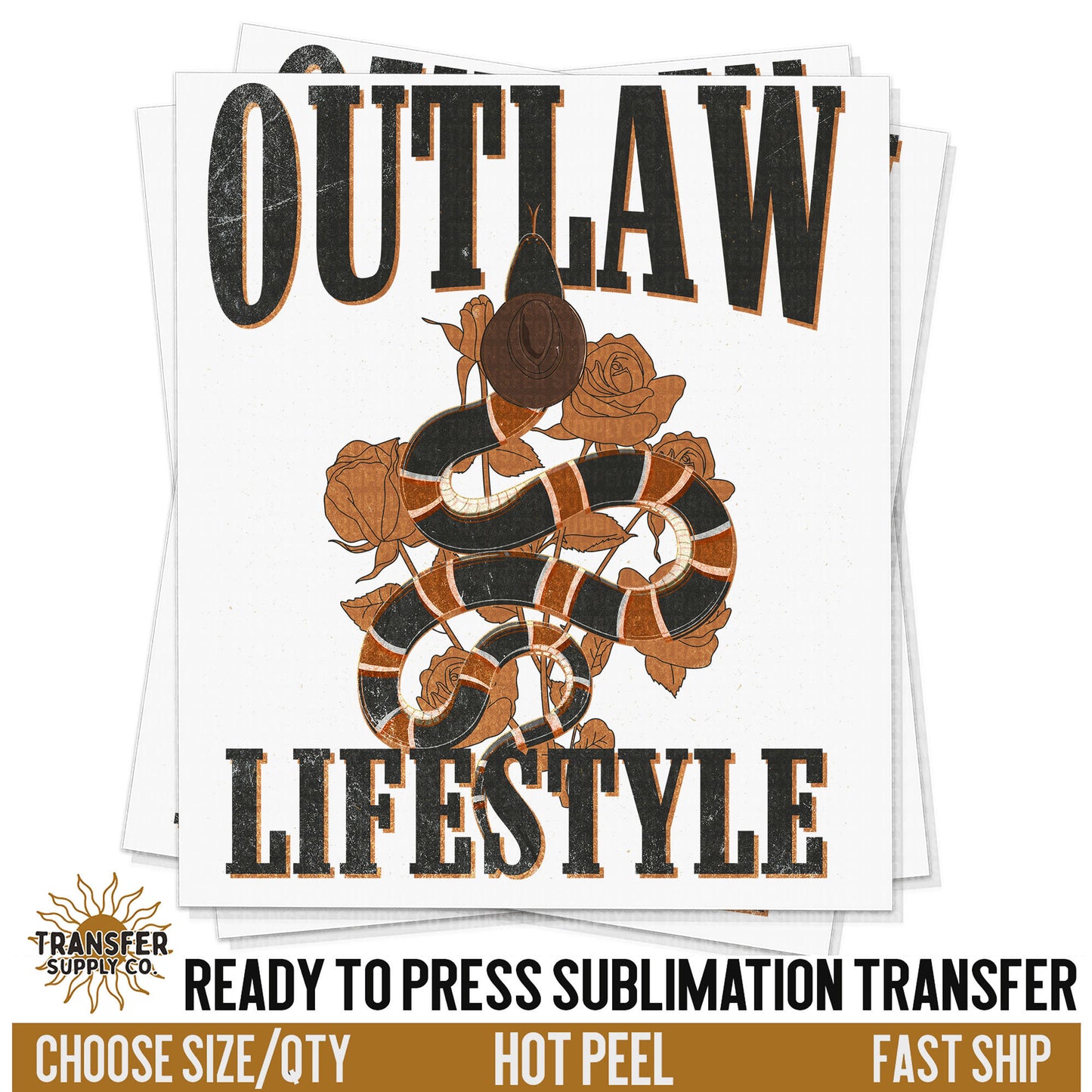 Outlaw Lifestyle Western Snake Sublimation Transfer, READY TO PRESS Transfer, Western Sublimation Transfer, Western Sublimation Print