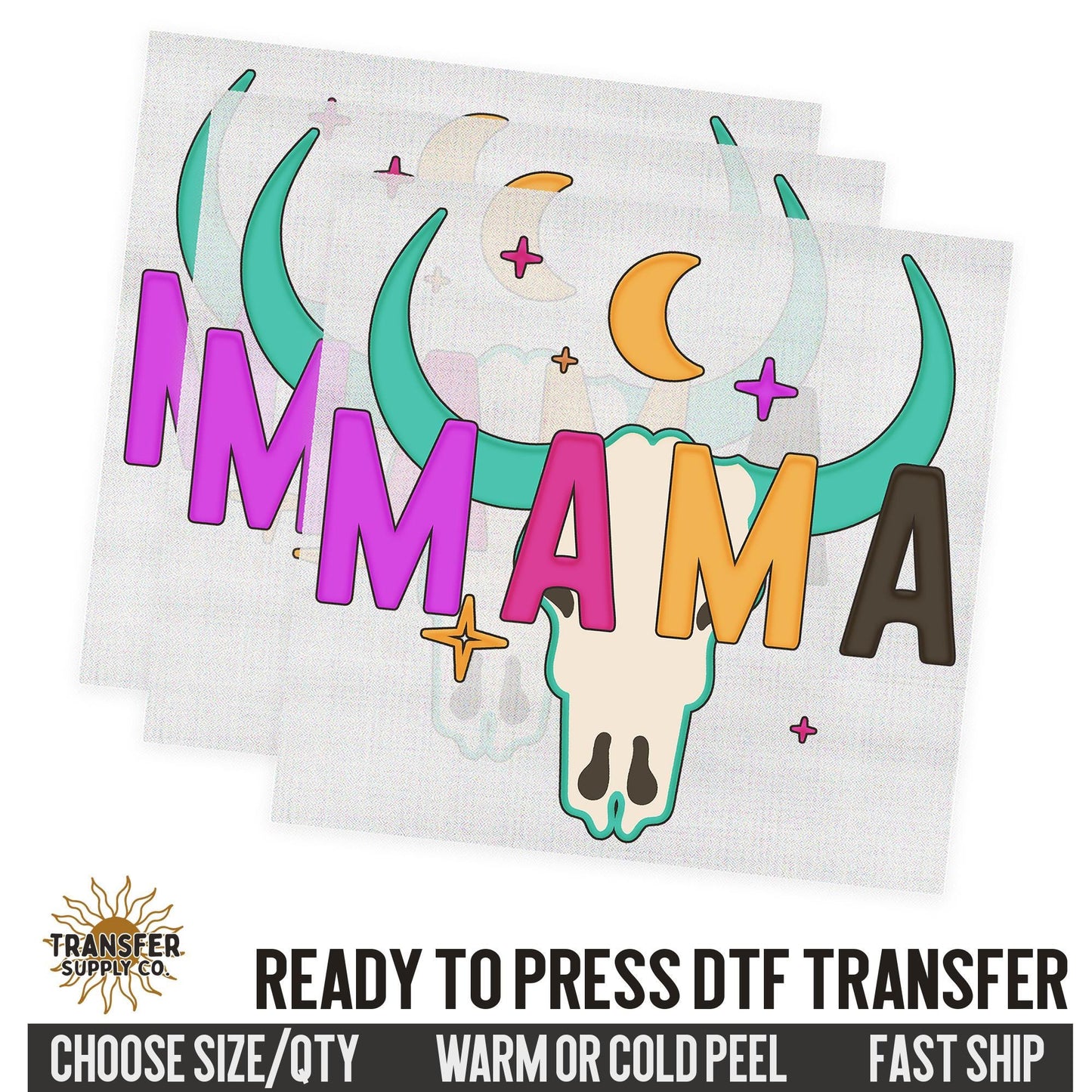 Mama Cow Skull, Western Dtf Sheet, Western Ready To Press DTF Transfer, Ready To Press DTF Film Transfer, Western DTF Transfer