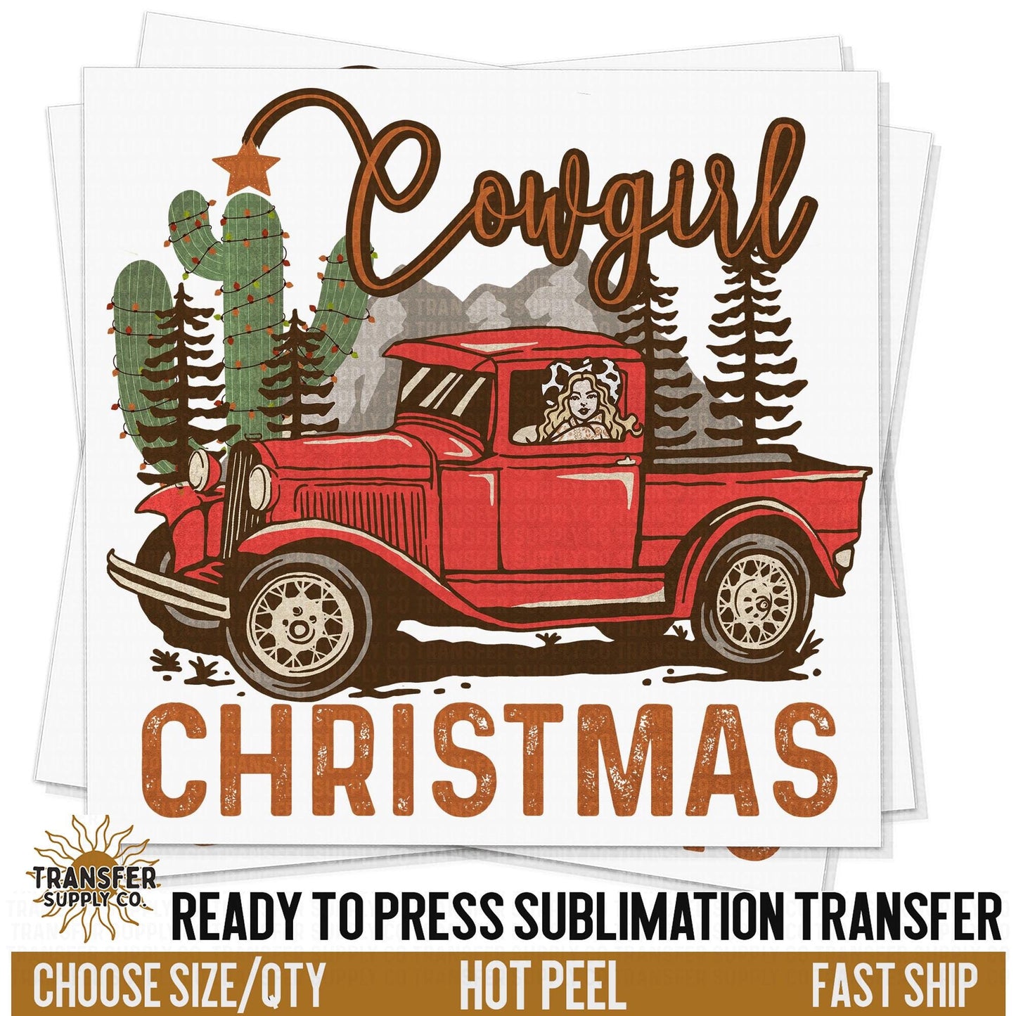Cowgirl Christmas Western, Ready To Press Sublimation Transfers, Ready To Press Transfers,Sublimation Prints, Sublimation Transfers