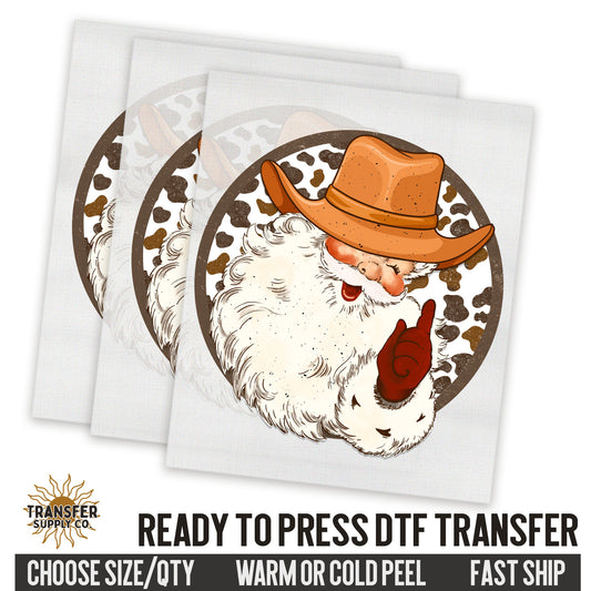 Western Santa Claus, Western Christmas, Ready To Press DTF Transfers, Ready To Press DTF Film Transfers, Western DTF Transfers