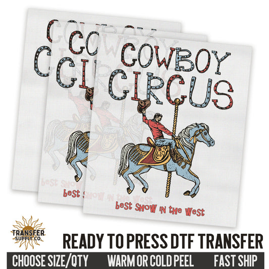 Cowboy Circus Rodeo Bronco, Western Dtf, Ready To Press DTF Transfers, Ready To Press DTF Film Transfers, Western DTF Transfers