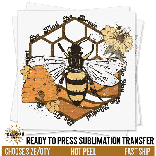 Retro Honey Bee Be Kind, Ready To Press Sublimation Transfers, Ready To Press Transfers,Sublimation Prints, Sublimation Transfers