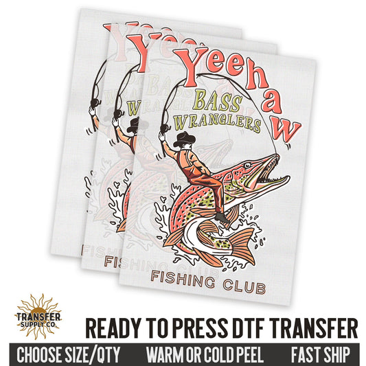 Yeehaw Bass Wrangling Cowboy Dtf Transfer, Western Ready To Press DTF Transfers, Ready To Press DTF Film Transfers, Western DTF Transfers