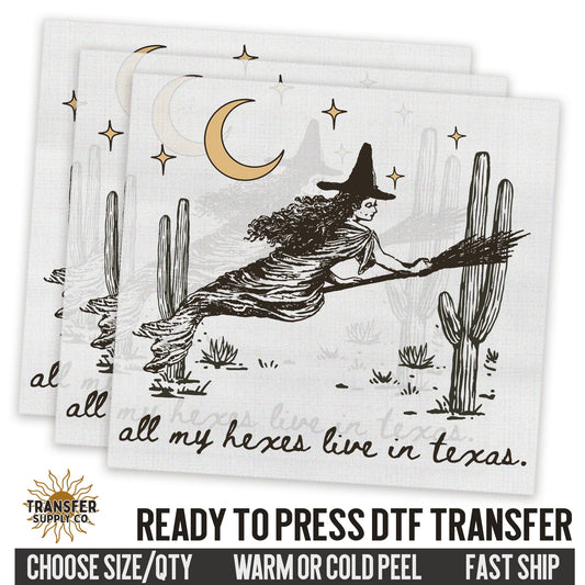All My Hexes Live In Texas Halloween, Wild West Western, Ready To Press DTF Transfers, Ready To Press DTF Film Transfers, DTF Transfers