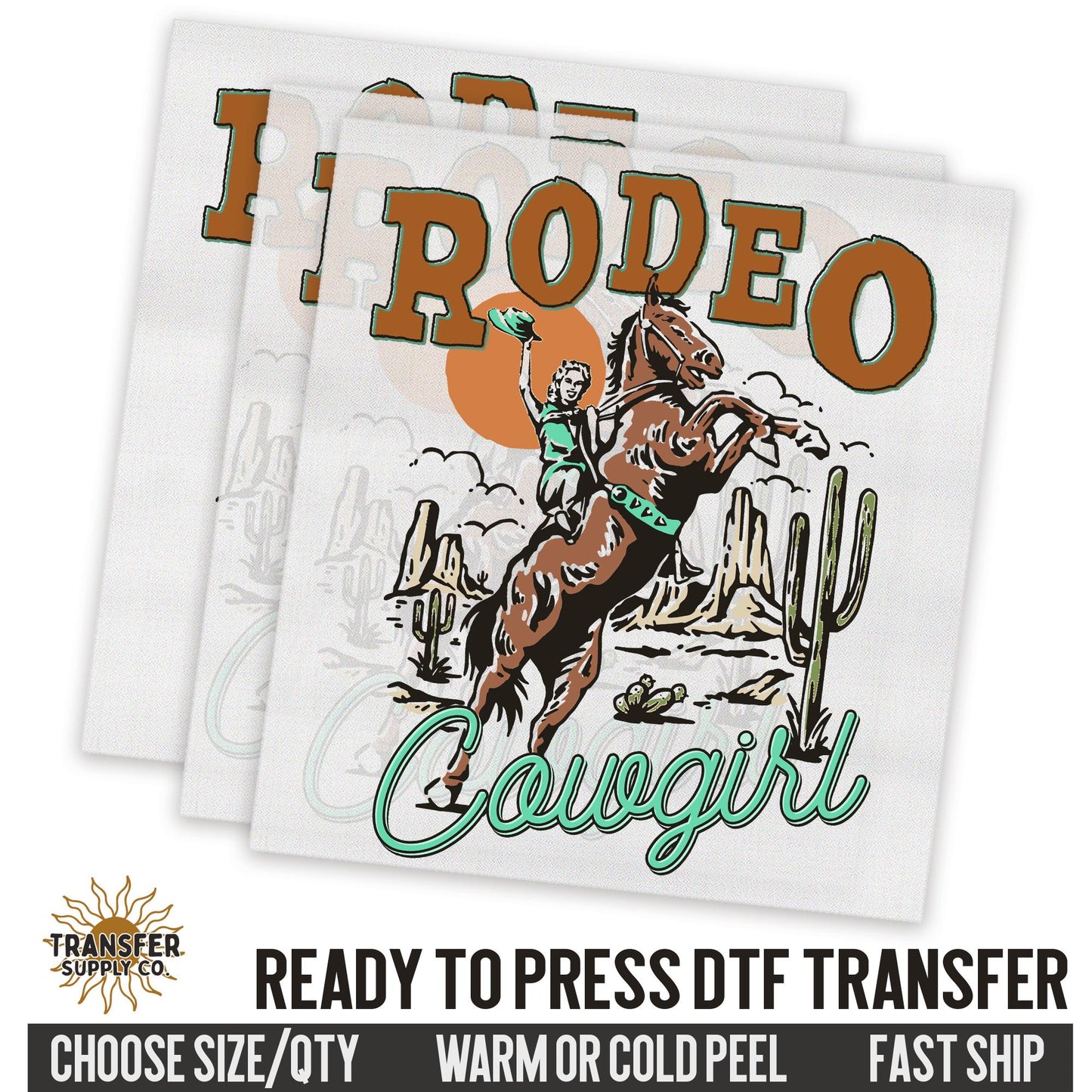 Rodeo Cowgirl Riding Horse Western Dtf Sheet, Western Ready To Press DTF Transfer, Ready To Press DTF Film Transfer, Western DTF Transfer