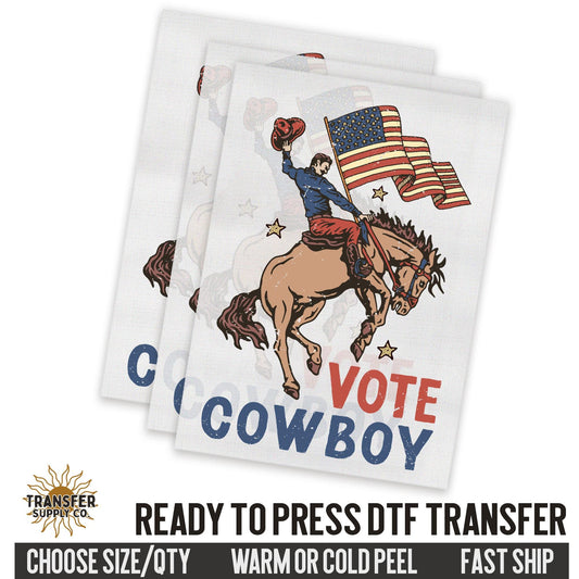 Vote Cowboy Americana American Flag Western Ready To Press DTF Transfer | Dtf Transfer Print, Printed Dtf Transfer, Transfer Ready To Press