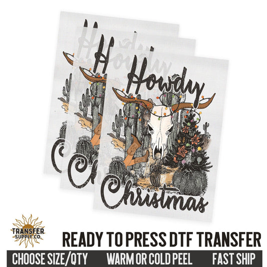 Howdy Christmas, Cow Skull Wreath, Western Christmas, Ready To Press DTF Transfers, Ready To Press DTF Film Transfers, DTF Transfers