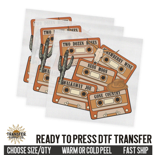 Neon Moon Country Music Cassettes, Western Ready To Press DTF Transfer | Dtf Transfer Prints, Printed Dtf Transfers, Dtf Film Transfers