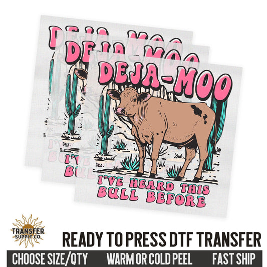 Deja Moo, Western Cow, Western Ready To Press DTF Transfer, Dtf Transfer Print, Printed Dtf Transfer, Dtf Film Transfer