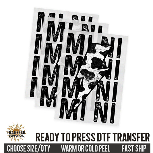 Mini Cow Print Lightning Bolt, Western Ready To Press DTF Transfer, Dtf Transfer Print, Printed Dtf Transfer, Dtf Film Transfer
