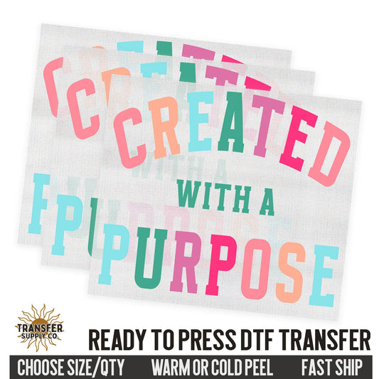 Created With A Purpose, Retro Style Dtf Transfer, Religious Ready To Press DTF Transfers, Ready To Press DTF Film Transfer, DTF Transfer