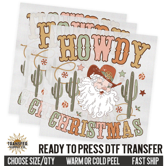 Howdy Christmas, Western Christmas Dtf Transfer, Christmas Ready To Press DTF Transfers, Ready To Press DTF Film Transfer, DTF Transfer