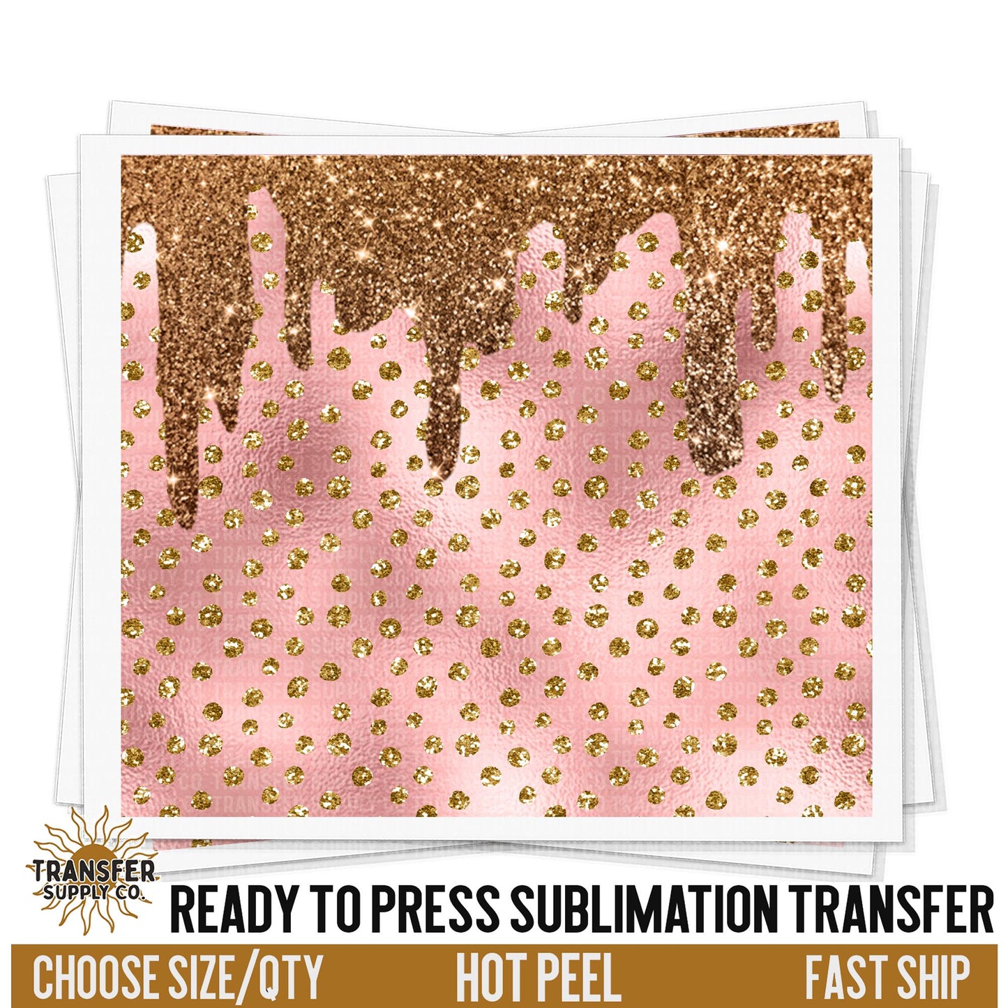 Pink Gold Drip Tumbler Wrap | Sublimation Tumbler Wraps, Sublimation Tumbler Transfers, Ready to Press Sublimation Transfer