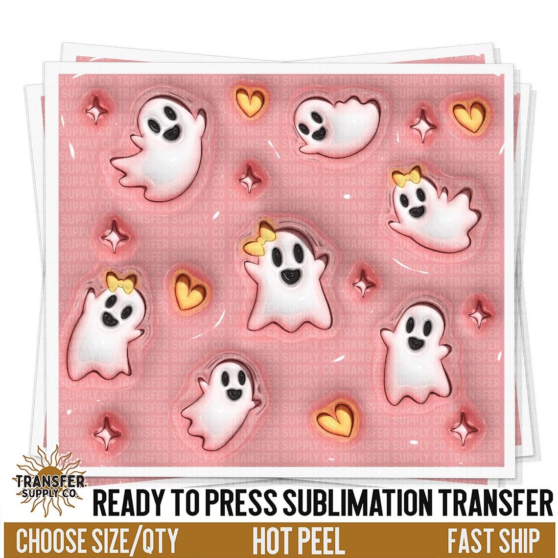 Cute Pink Ghost Tumbler Sheet | Sublimation Tumbler Wraps, Sublimation Tumbler Transfers, Ready to Press Sublimation Transfers