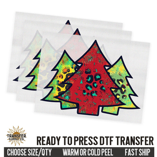 Leopard Christmas Trees, Western Christmas, Ready To Press DTF Transfers, Ready To Press DTF Film Transfer, DTF Transfer