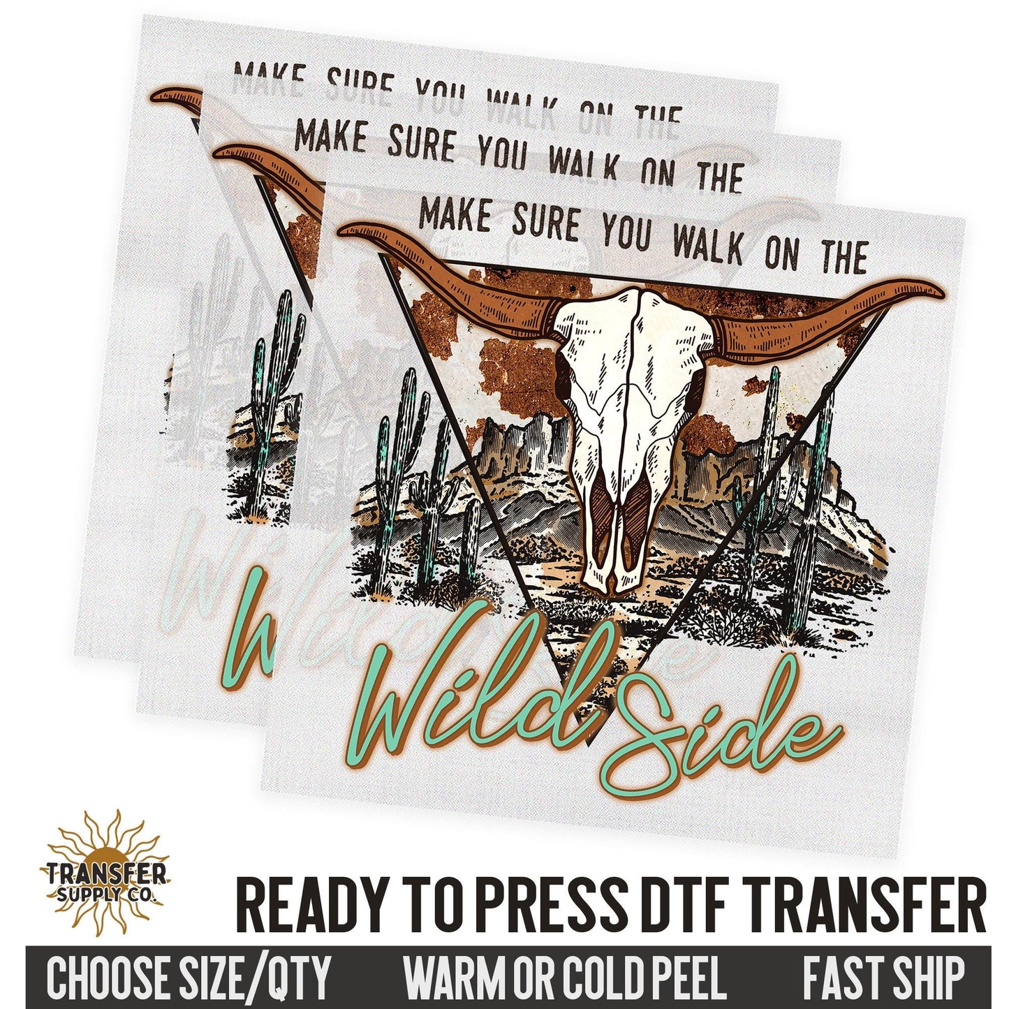 Wild Side Cow Skull, Western Dtf Sheet, Western Ready To Press DTF Transfer, Ready To Press DTF Film Transfer, Western DTF Transfer