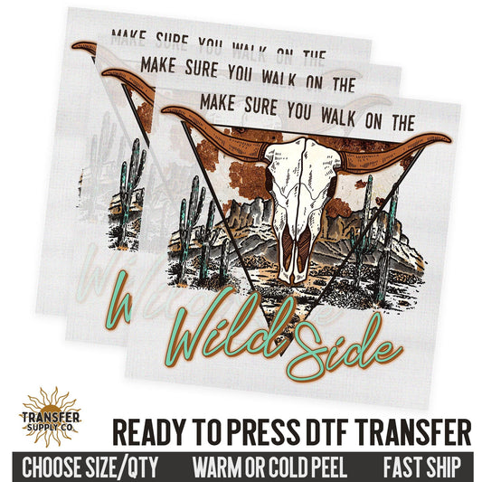 Wild Side Cow Skull, Western Dtf Sheet, Western Ready To Press DTF Transfer, Ready To Press DTF Film Transfer, Western DTF Transfer