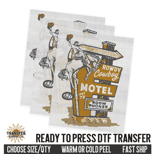 Rowdy Cowboy Motel, Western Ready To Press DTF Transfer, Dtf Transfer Print, Printed Dtf Transfer, Dtf Film Transfer