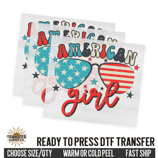 American Girl, 4th of July Western, Ready To Press DTF Transfers, Ready To Press DTF Film Transfers, Western DTF Transfers