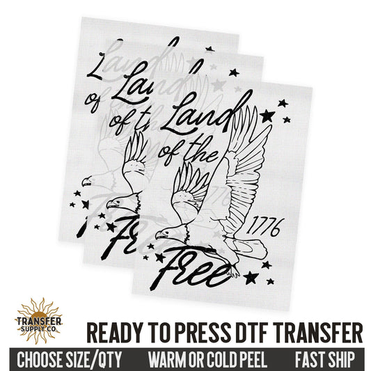 Land Of The Free Eagle, 4th of July Western, Ready To Press DTF Transfers, Ready To Press DTF Film Transfers, Western DTF Transfers