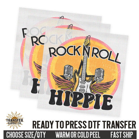 Rock and Roll Hippie, Retro Ready To Press DTF Transfer, Dtf Transfer Print, Printed Dtf Transfer, Transfer Ready To Press