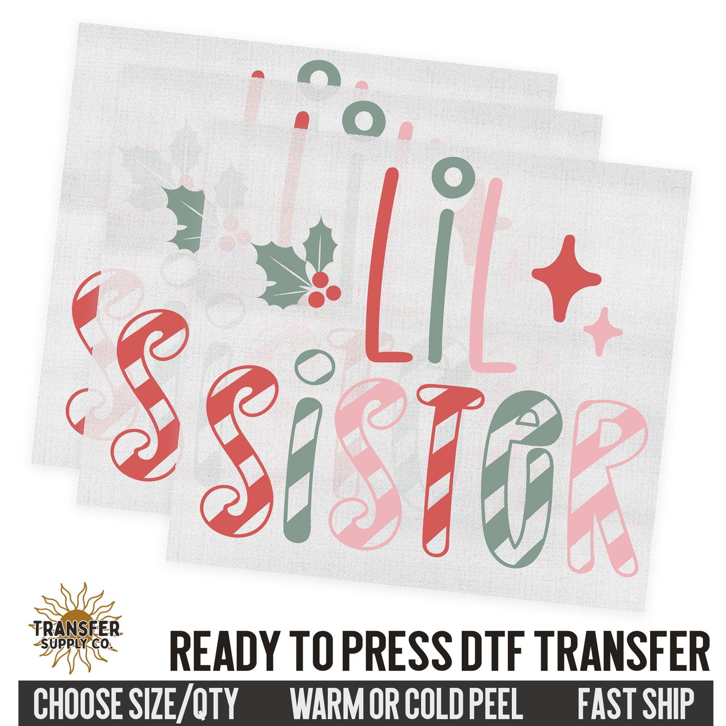Lil Sister, Sibling Christmas Dtf,  Western Christmas Ready To Press DTF Transfers, Ready To Press DTF Film Transfer, DTF Transfer