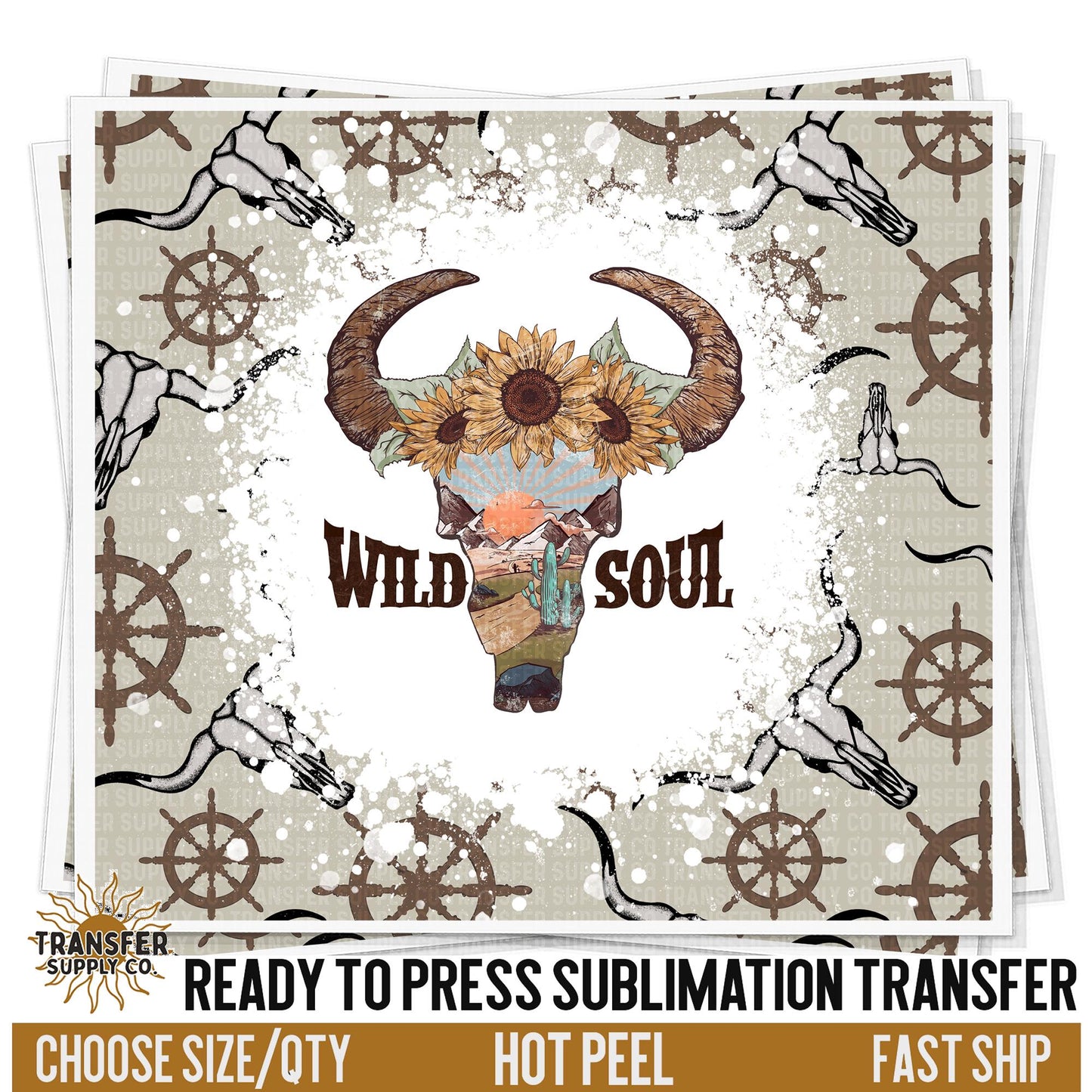 Wild Soul Cow Skull Sublimation Transfer | Sublimation Tumbler Wrap, Sublimation Tumbler Transfers, Ready to Press Sublimation